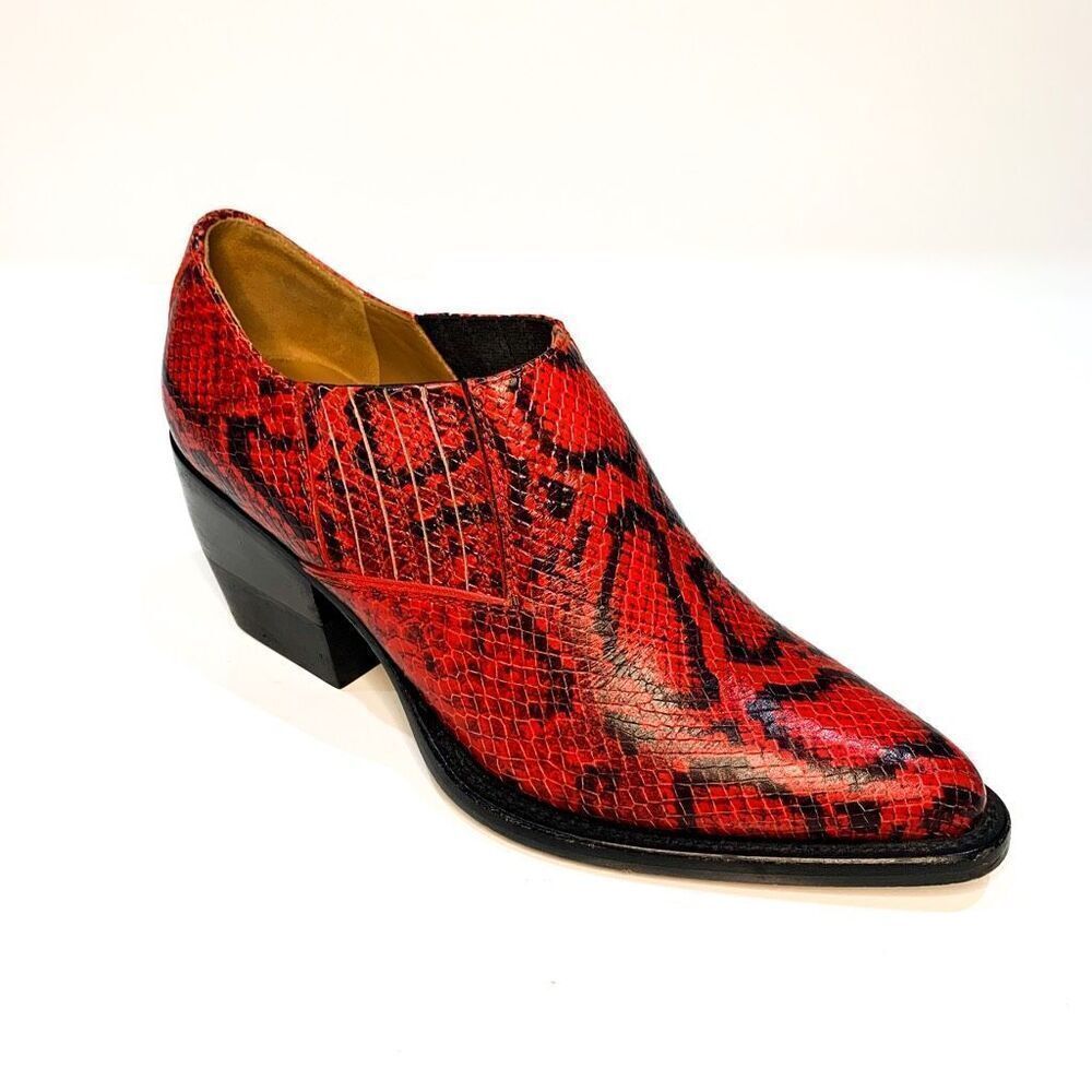 Chloe Rylee Python Print Leather Heeled Ankle Boots EU 37 US 7 Gypsy Red Slip On